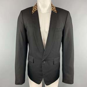 COMME des GARCONS HOMME PLUSBlack Leopard Trim Shawl Collar Sport Coat